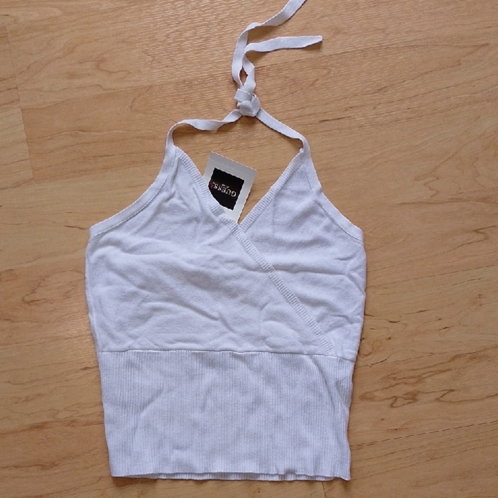 *2/$10* Guess Jeans White Criss Cross Halter Top XL